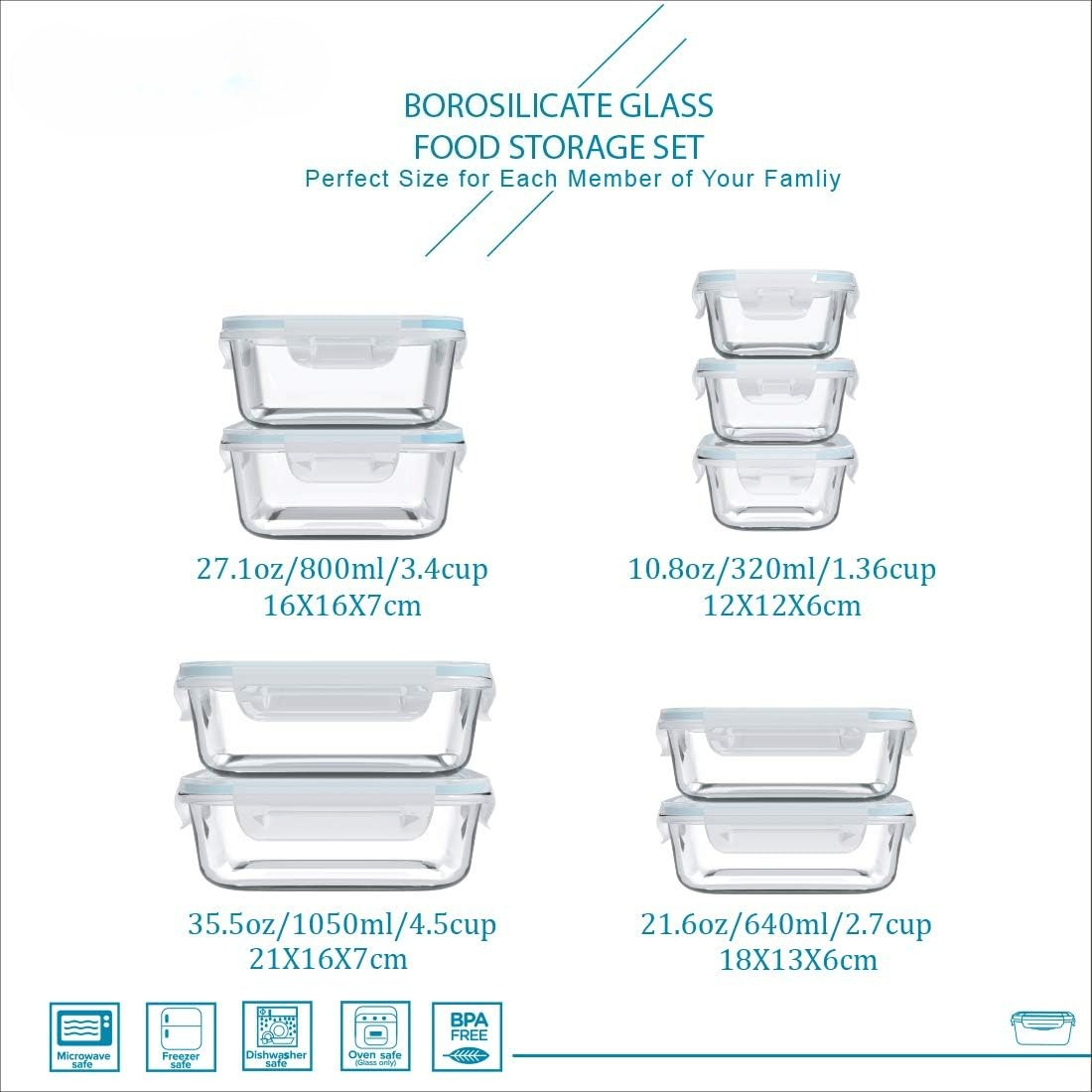 18 Piece Glass Food Storage Co - Food Storage With Glass Lids ulasan dan harga