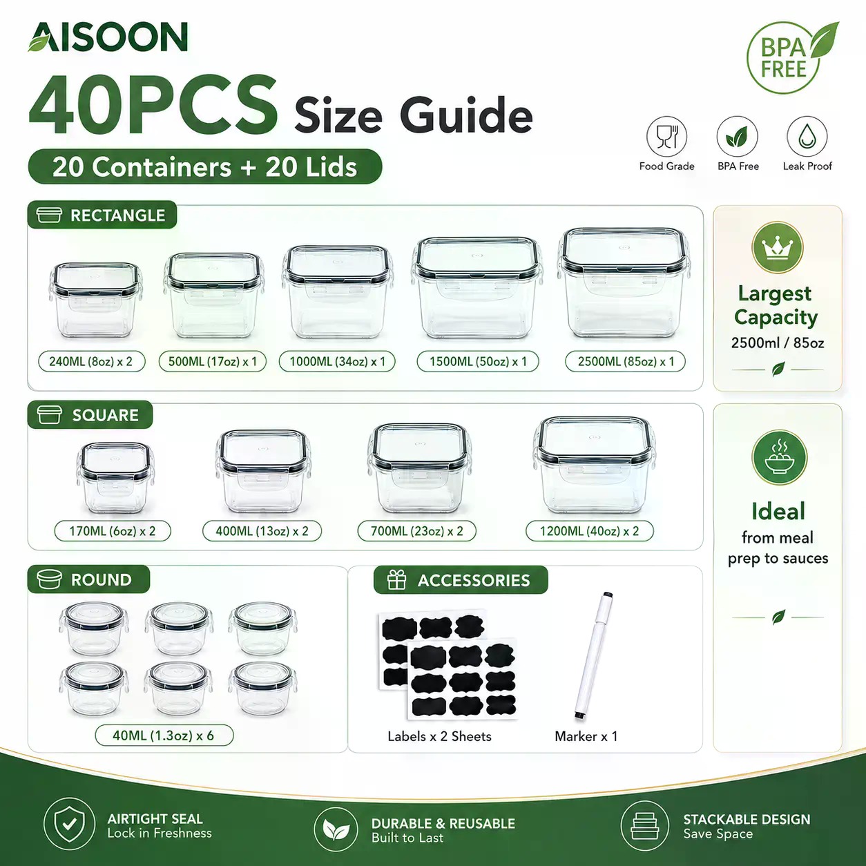 40 PCS Extra Large 85oz Silico - Food Storage Freezer Containers ulasan dan harga